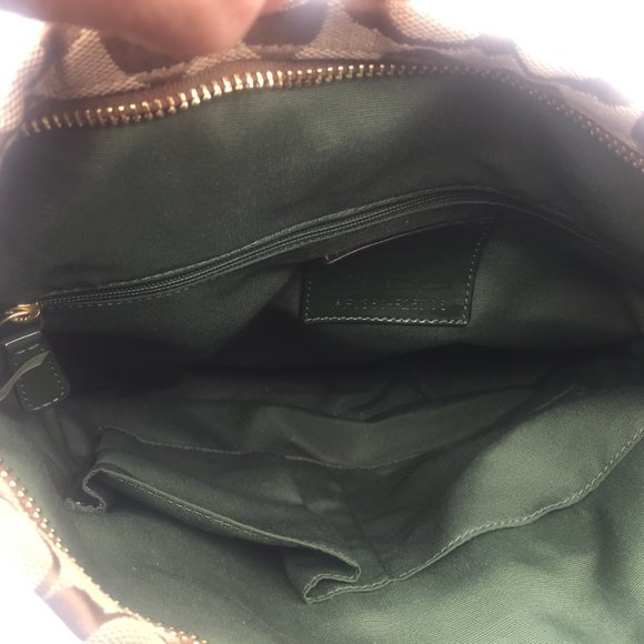 Authentic Coach Signature Tan Python Stripe Khaki Olive Green Tote Bag F25706 - Picture 6 of 10